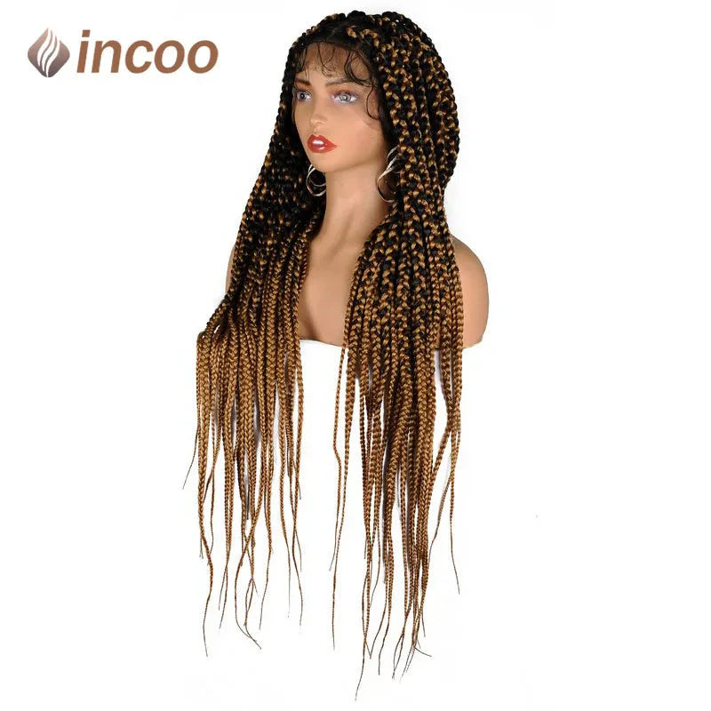 36" Large Square Knotless Box Braids Wig | Full Double Lace | Baby Hair | Kanekalon