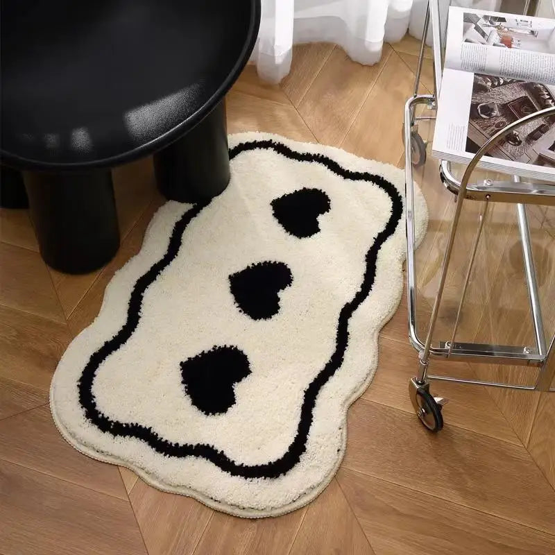 VIKAMA Ins Style Black and White Simple Short Plush Floor Mat Entry Door Wear Dirt-resistant Foot Mat Bathroom Entrance Carpet