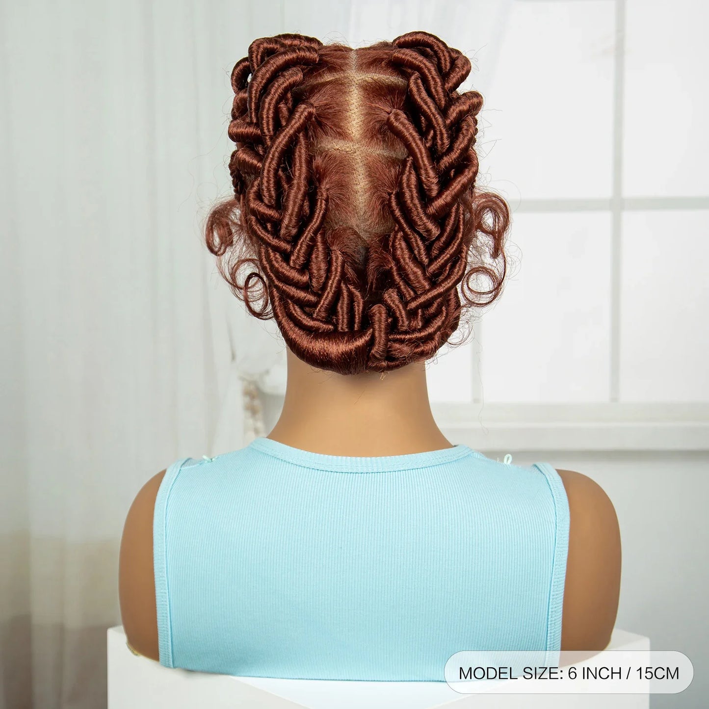 Burgundy Full Lace Synthetic Braided Wig | Knotless Box Braids & Bantu Knots | Lace Front Wig with Baby Hair for Black Women
