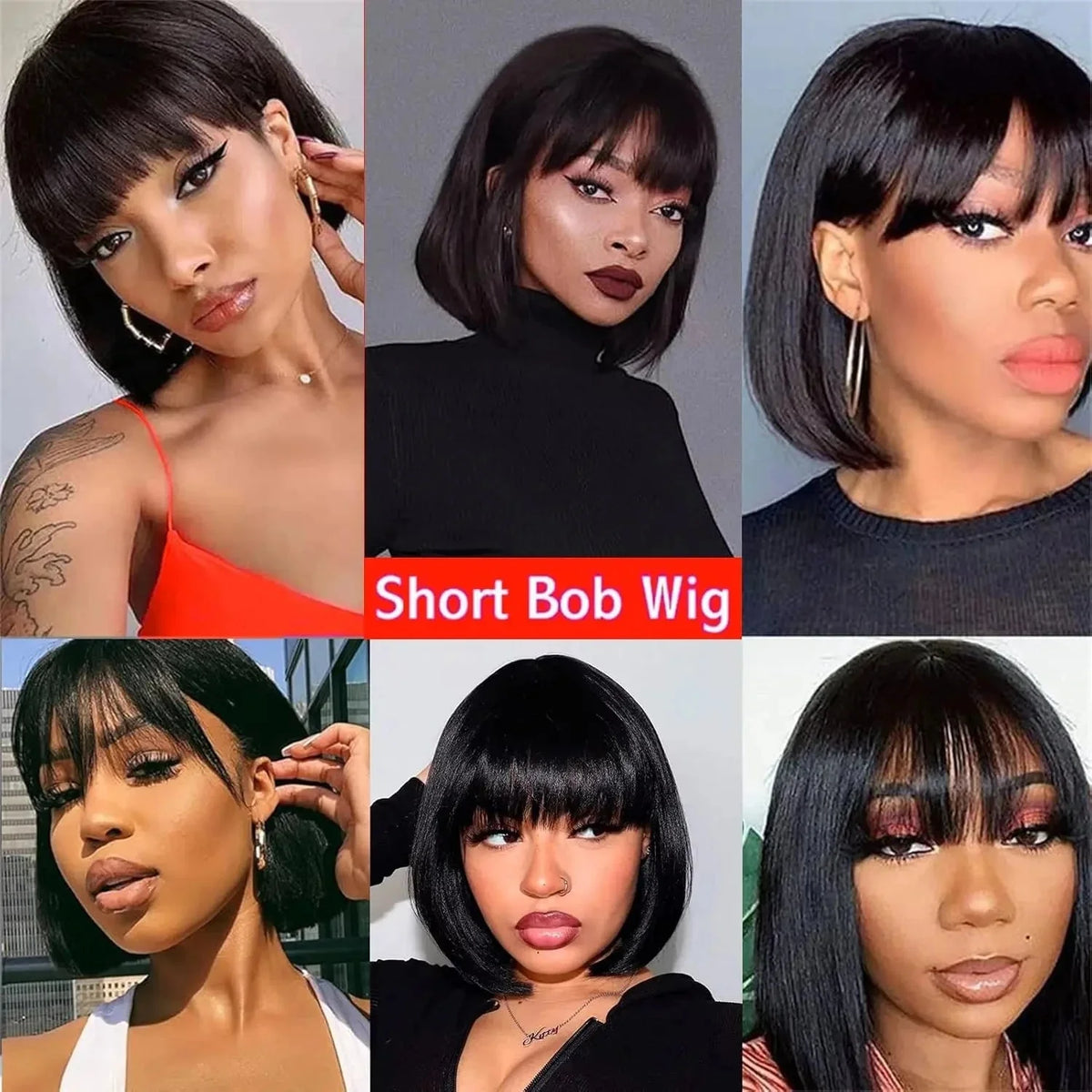 Brazilian | Remy | 100% Human Hair | Natural | Black | Put On and Go | Realistic | Glueless | Transparent | Yaki Straight | Bob with Bangs