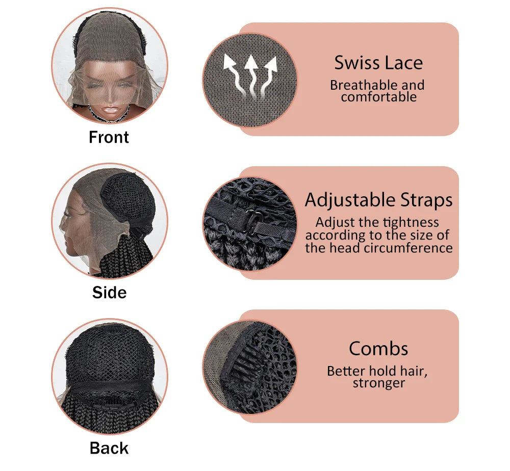 36" Handmade Knotless Box Braids Lace Frontal Wig | 13x6 Lace | Baby Hair | Synthetic Braids