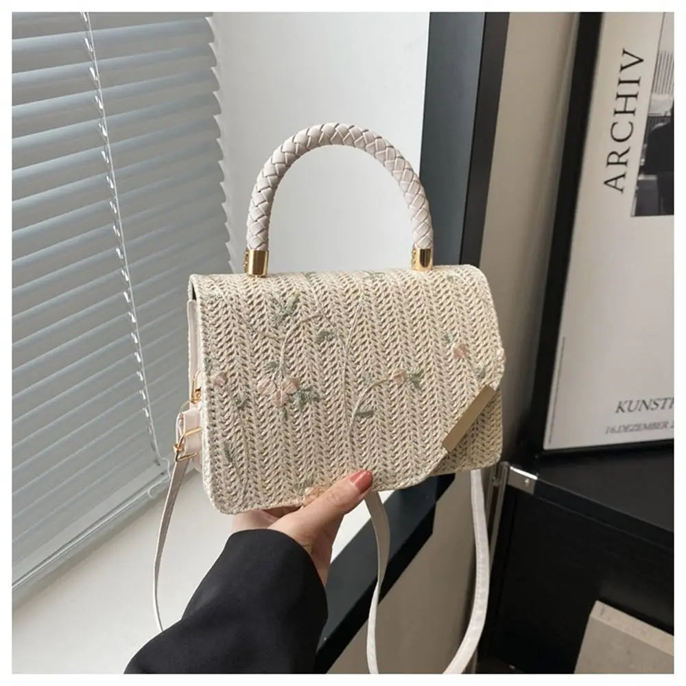 Women's Summer Bohemian Straw Bag | Woven Beach Crossbody & Rattan Braid Grass Vacation Bag (Girls Shoulder Messenger Handbag)