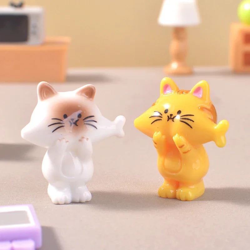 6/12/18Pcs Eating cat Miniature Figurine Ornament Desk Decoration Home Ornament Creative DIY Home Decoration Accessories Gifts