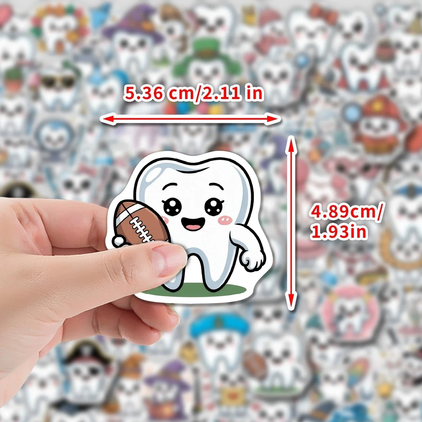 50/100PCS Cute Tooth Graffiti Stickers Water Cup Computer Waterproof Decoration Stickers Cartoon Tooth Stationery Stickers
