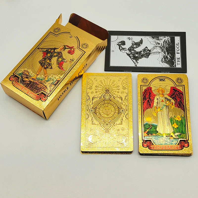 The New Knight Laser Gold Foil Tarot Board Game Set Hot Stamping Luxury PVC Waterproof Wear-resistant Divination Cards
