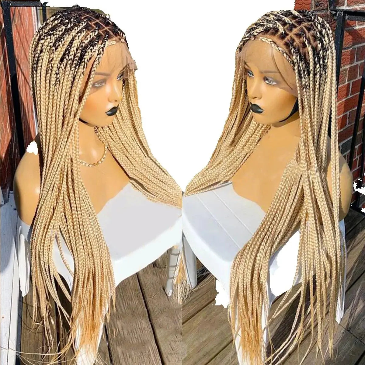 Ombre Blonde Knotless Box Braided Wig | Full Lace Braids Wig | Senegalese Twist, Passion Twist, Faux Locs Styles Available | Kanekalon Hair