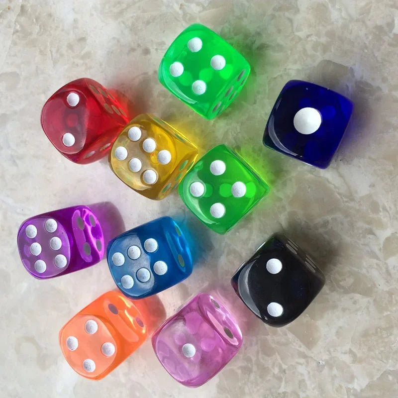 10PCS/Lot Filleted Corner Dice Colorful Transparent Acrylic 6 Sided Dice  Club/Party/Family Games