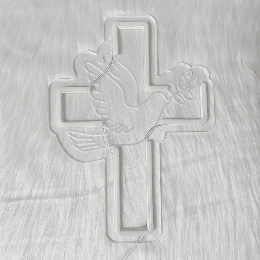 Cross Led Neon Sign, Warm White Dove Icon Usb Powered For Jesus Church, Wedding,Home, Easter Activities Decor, Easy To Hang.