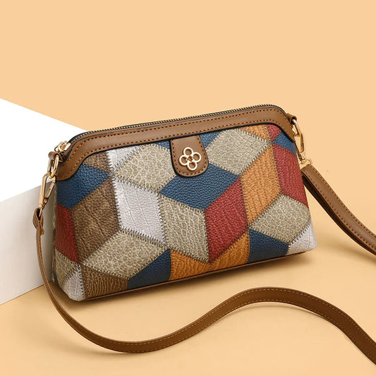 High Quality PU Leather Women's Small Crossbody Shoulder Bag | Luxury Handbag Lady Messenger Bag (Simple Shell Phone Satchels, Plaid Pattern)