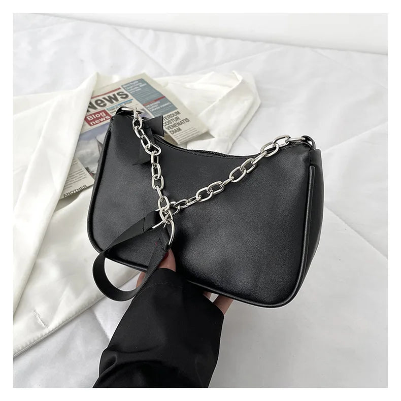 Shoulder Bags Women Underarm Chain Bag | PU Candy Colors Zipper Summer Simple Students Daily Casual Handbags