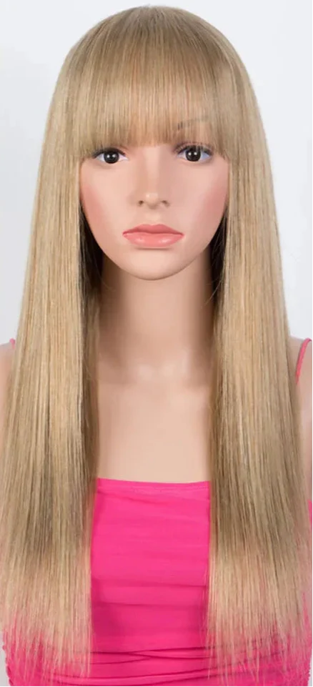 Ginger Orange Straight Human Hair Wig with Bangs | Full Machine Made Peruvian Remy Hair (Wear & Go)
