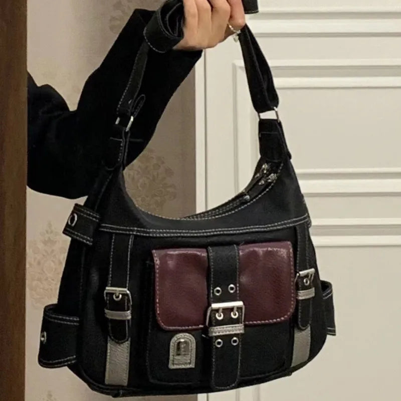 Y2K Vintage Crossbody Bag Women's Tote | High Quality PU Leather Shoulder Bag & Hip Hop Messenger Bag (Female Large Handbag Commuter)