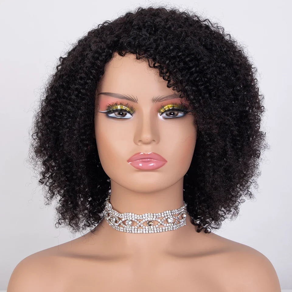 Ombre Highlight Afro Kinky Curly Human Hair Bob Wig | Full Machine Made Peruvian Remy
