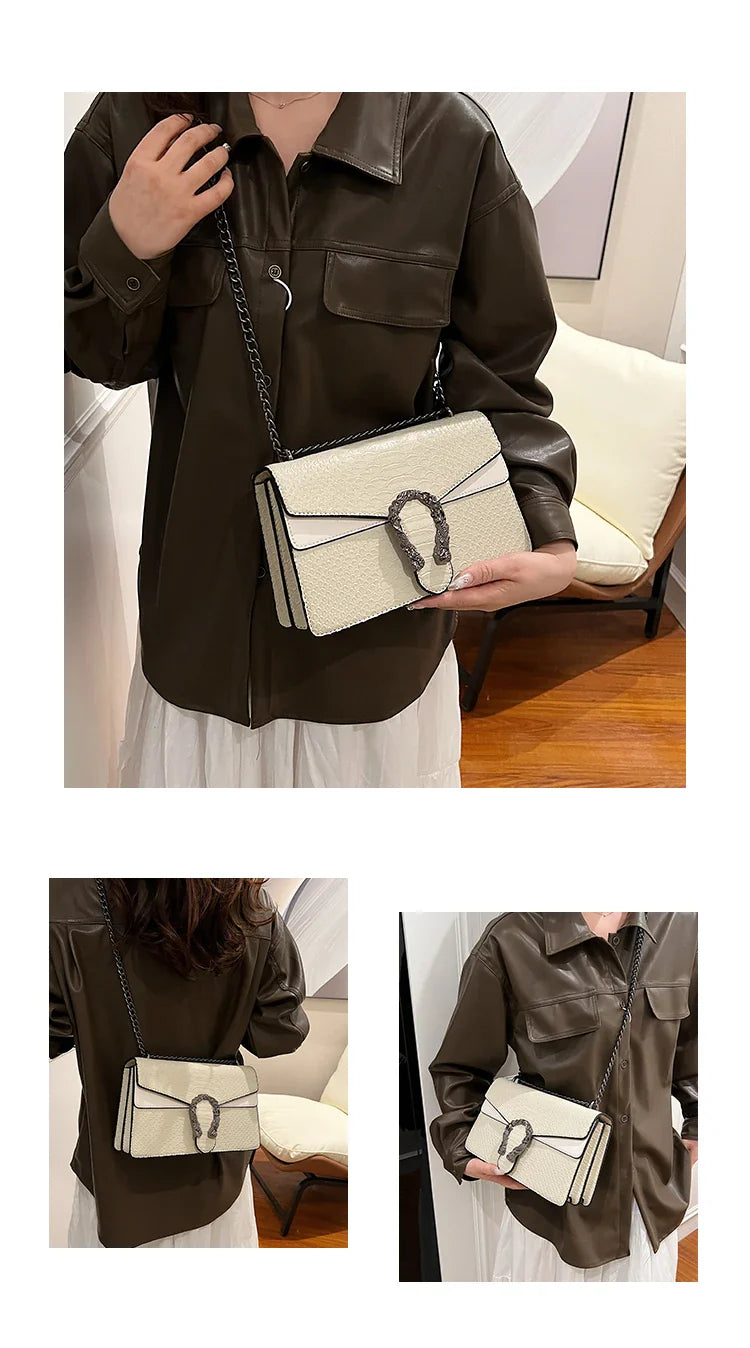 Retro Style Fashion Chain Shoulder Bag for Women | Snake Pattern Crossbody Small Square Bag (Trendy Accessory)
