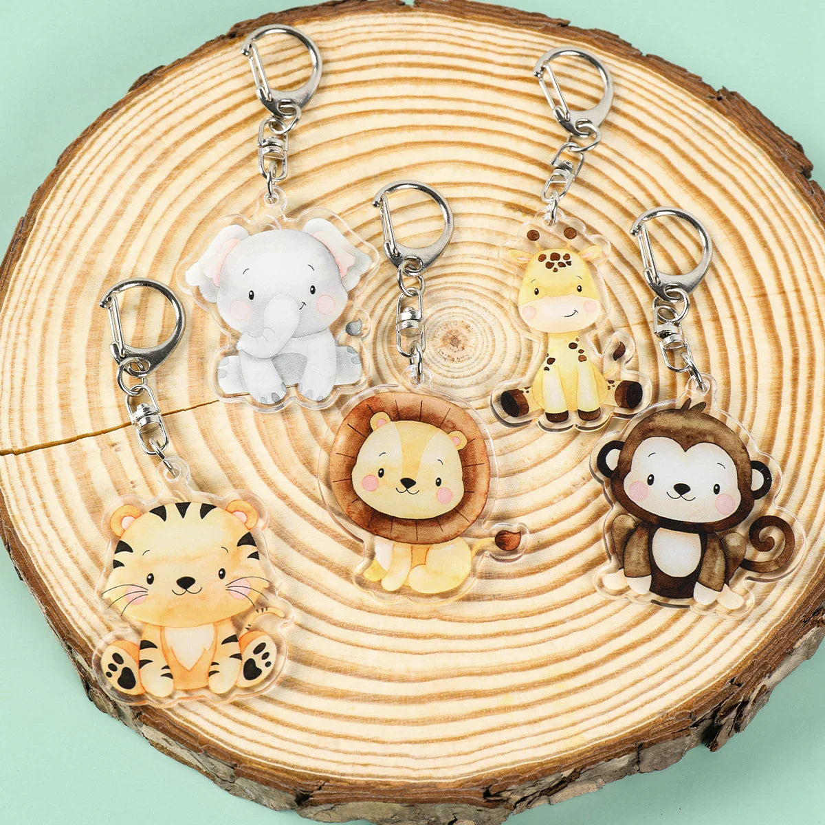 Jungle Animal Keychains Safari Animal Keychains Lion Giraffe Elephant Key Chains Animal Birthday Theme Decor Baby Shower Party
