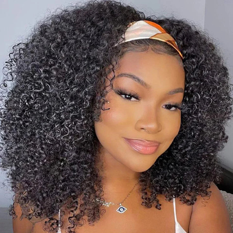 Peruvian Jerry Curly Headband Wig | 180% Density Glueless Remy Human Hair