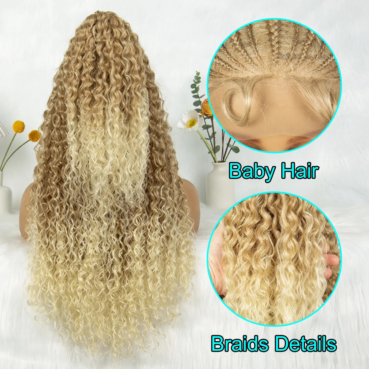 Kima Synthetic Cornrow Braided Wig | 13x4 Lace Front | Ombre Ponytail | Curly Braids | Black Women