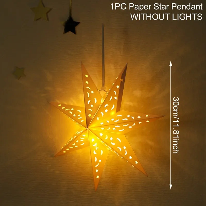 30-75cm Hollow Star Hanging Pendant Eid Mubarak Christmas Ramadan Decoration 2024 Islamic Muslim Party Decor Ramadan Kareem Gift