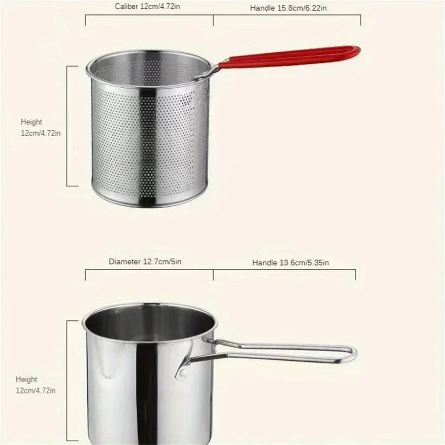 SUS304 stainless steel fryer with French fries and chicken wings, household small oil pot with filter screen, Tianfu Luo pot