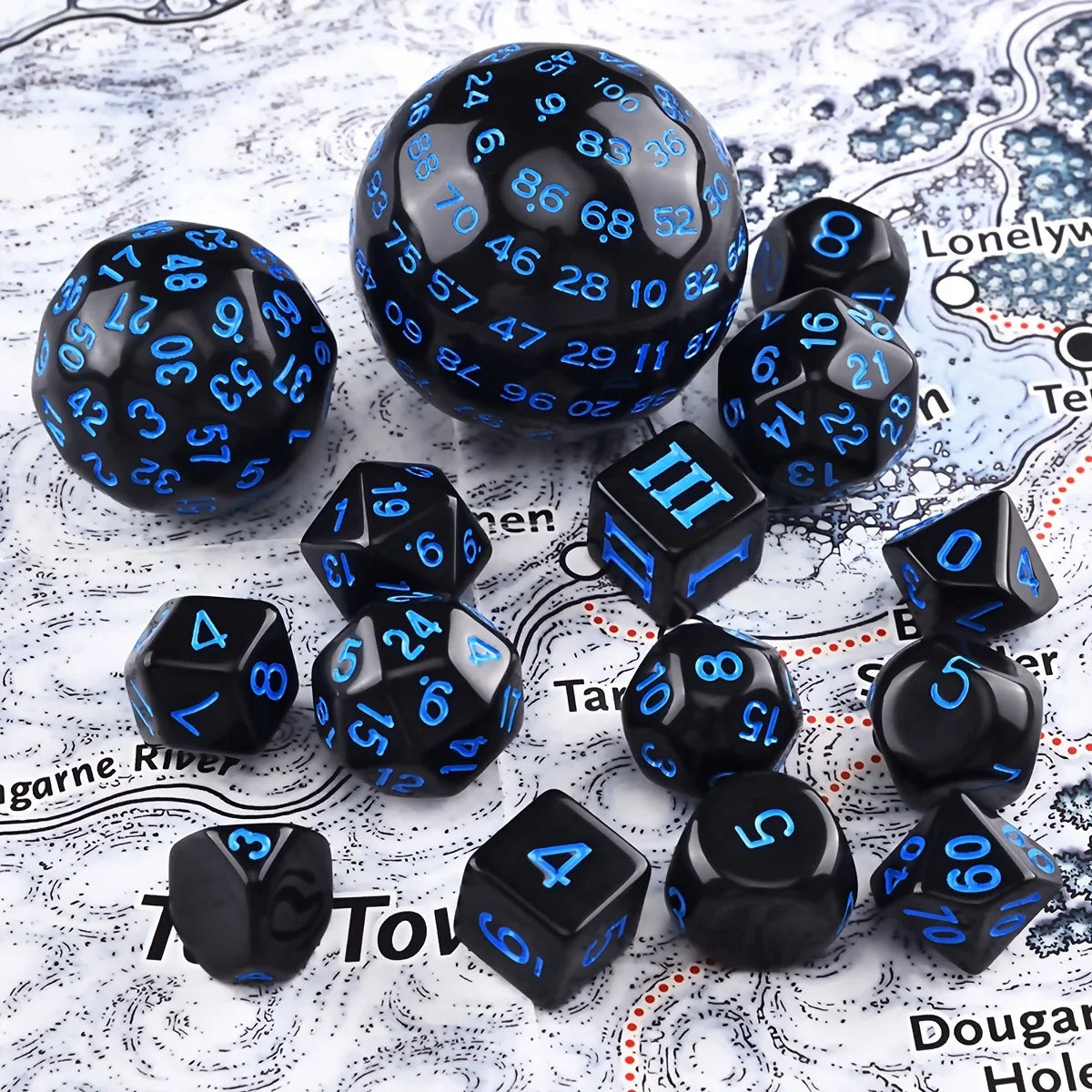 15Pcs Polyhedral Dice Table Game Dice for DND RPG Dungeons and Dragons D3 D4 D5 D6 D7 D8 D10 D% D12 D16 D20 D24 D30 D60 D100