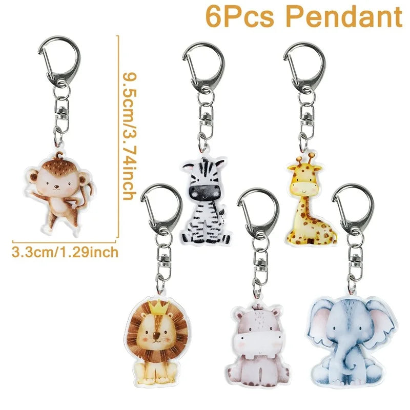 Jungle Animal Keychains Safari Animal Keychains Lion Giraffe Elephant Key Chains Animal Birthday Theme Decor Baby Shower Party