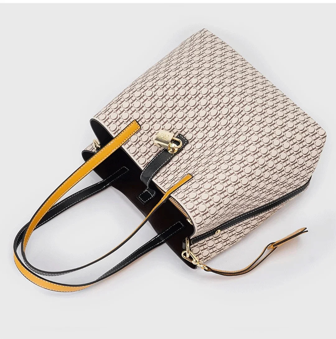 Premium Versatile Leather Crossbody Bag | Ladies Large Capacity Daily Commuter Tote Bag (Letter Print Design, Fashion Casual)