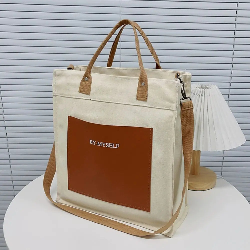 Large Capacity Colorful Canvas Tote Bag | Washable & Durable Unisex Commuting Crossbody Bag (Soft, Patchwork Design)