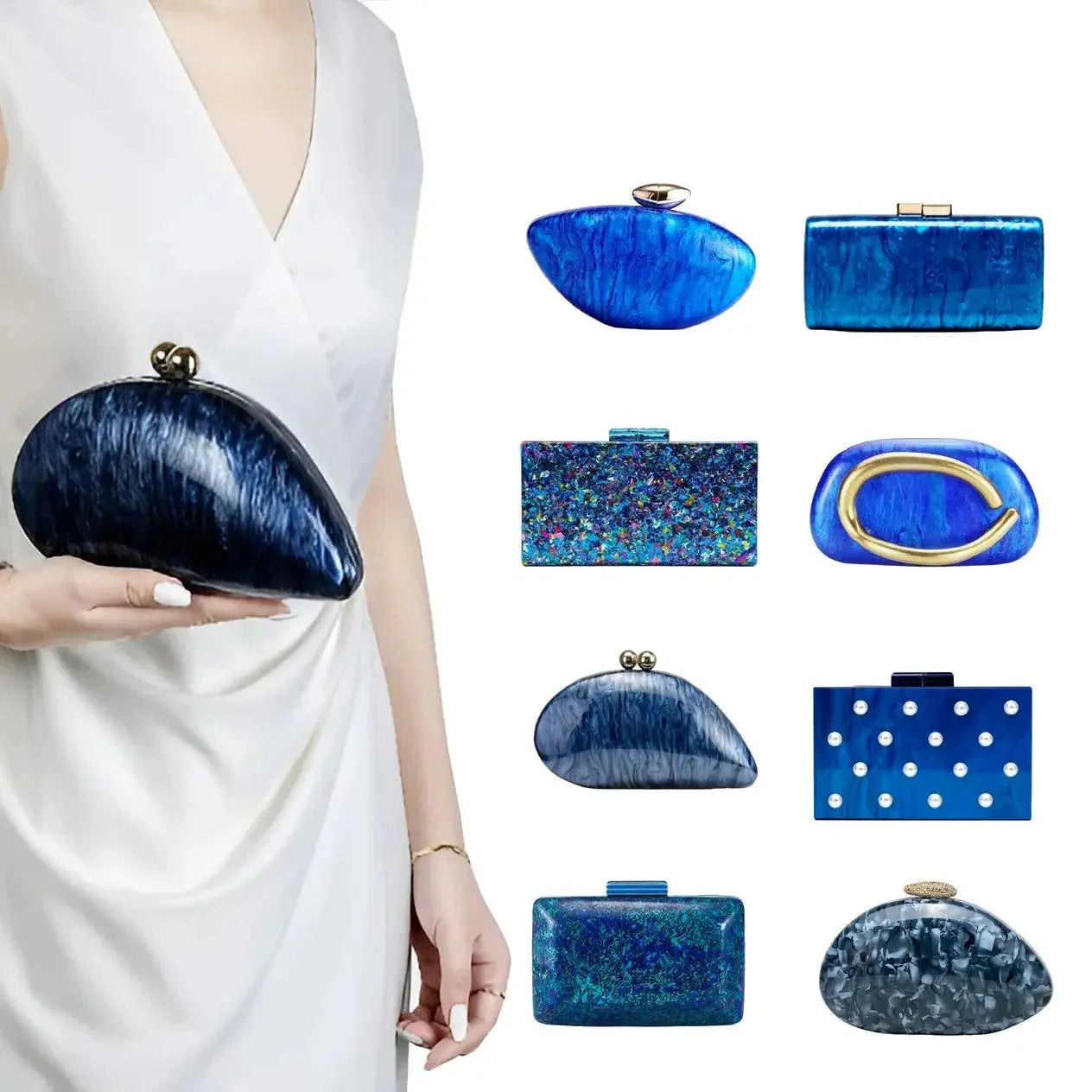 New Hot Sale Acrylic Shell-Shaped Clutch Bag | Women's Designer Evening Party Purse & Cute Birthday Gift (Blue Shoulder Bag)