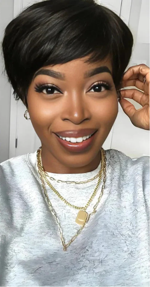 Rebecca Grey Bob Wig | Short Straight Pixie Human Hair with Bangs