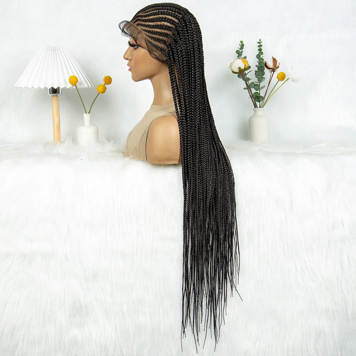 HD Transparent Full Lace Knotless Box & Cornrow Braids Wig