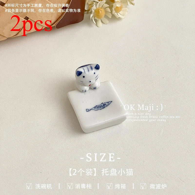 Kawaii Cat Dog Chopstick Holder Ceramic Knife Spoon Fork Tableware Holder Chop Stick Rack Dinning Table Decor Kitchen Supplies