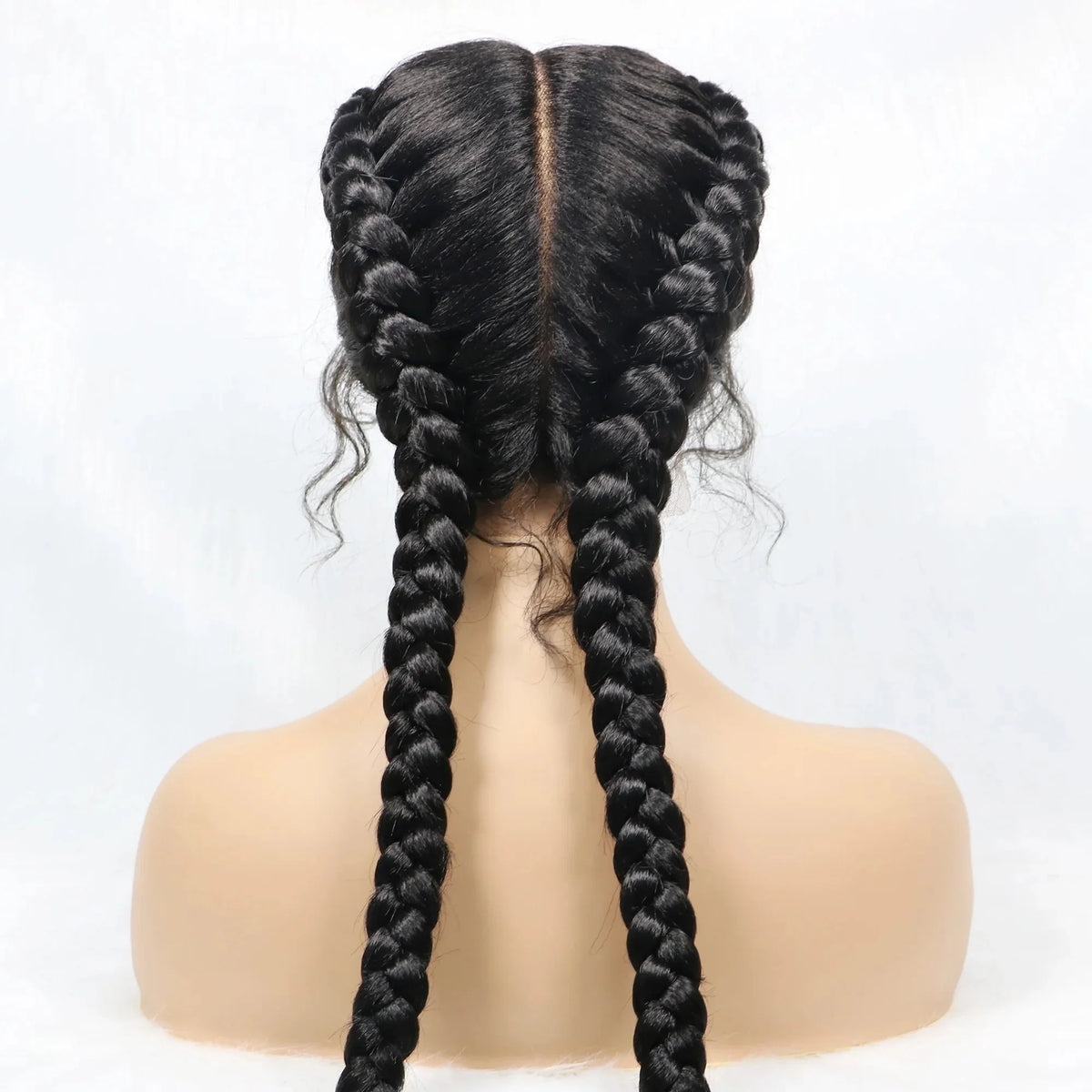 Handmade Double Dutch Cornrow Braided Wig | Natural Black Lace Front | Baby Hair | Kanekalon Synthetic Wig for Women