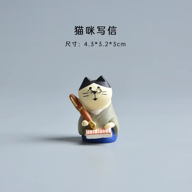 ZAKKA Miniatures Study Bookcase Home Decor Cute Cartoon Cat Retro Desk Gramophone Ornament Crafts Dollhouse Accessories Toy Gift