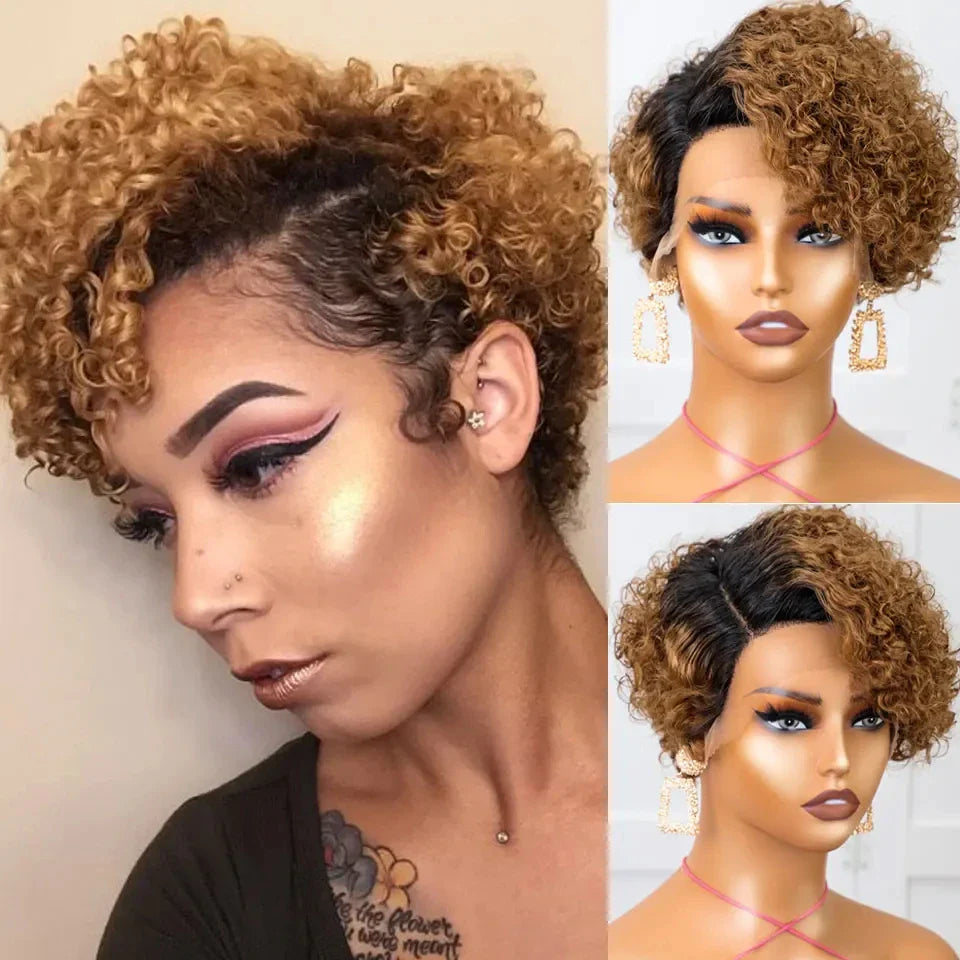 Natural Black Pixie Cut Wig | Short Curly Bob 13x1 Lace Front Human Hair (Pre-Plucked)