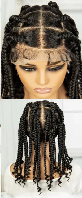 HD Full Lace Knotless Box Braids Wig with Curly Ends | Baby Hair