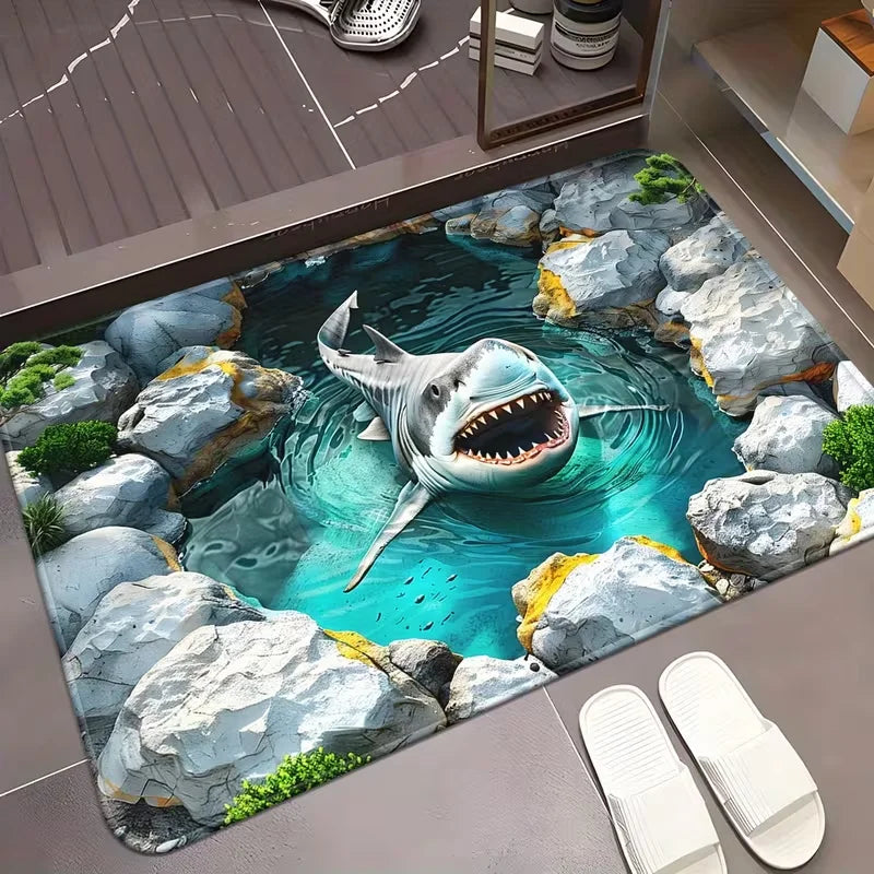Sharks Glacier Door Mat Non-Slip Bathroom Floor Mat Microfiber Absorbent Machine Washable Mat for Bedroom Living Room Entrance