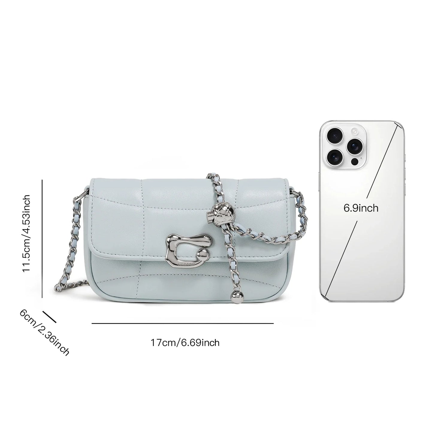 Genuine Leather Crossbody Bag | Luxury Brand Shoulder Bag with Chain Strap & Unique Design Quilted Handbag