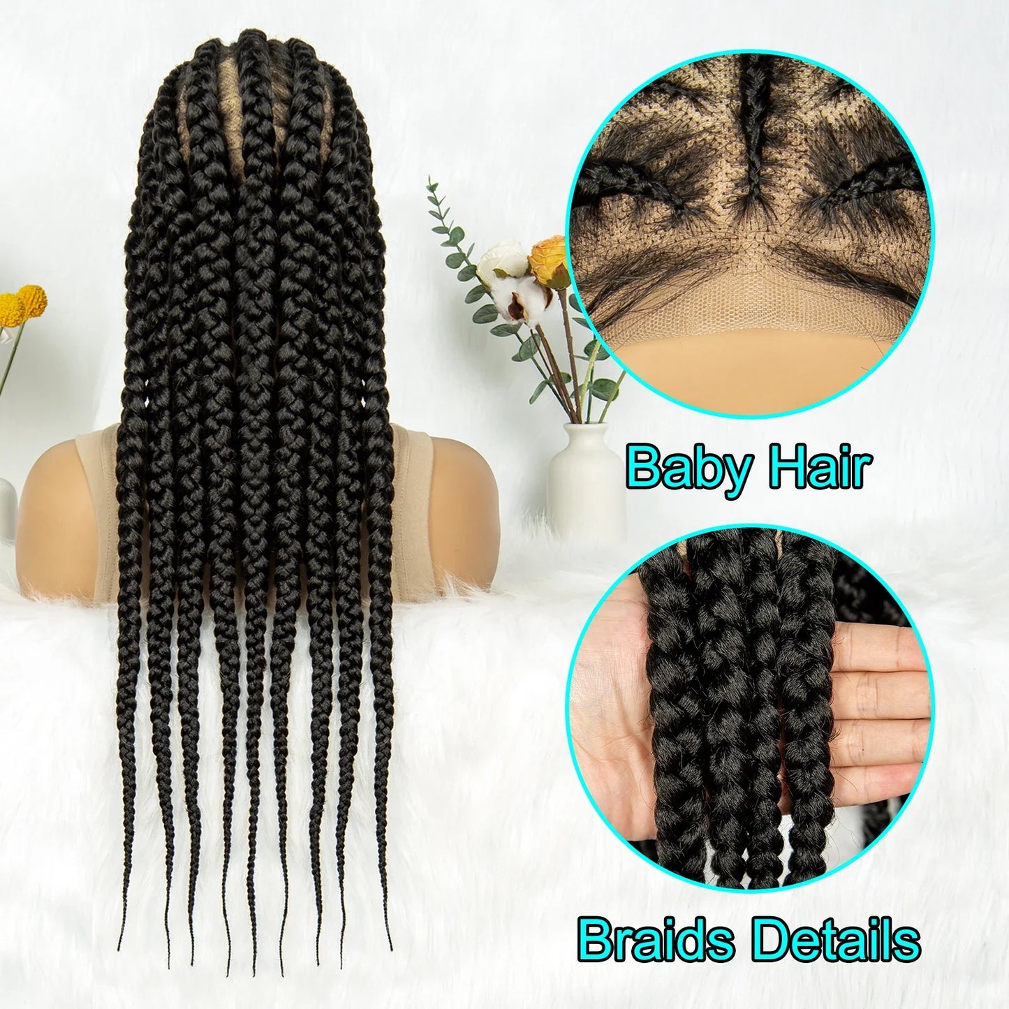 Knotless Cornrow Box Braided Full Lace Wig | Twisted Accents | Natural Hair Texture | Black Women