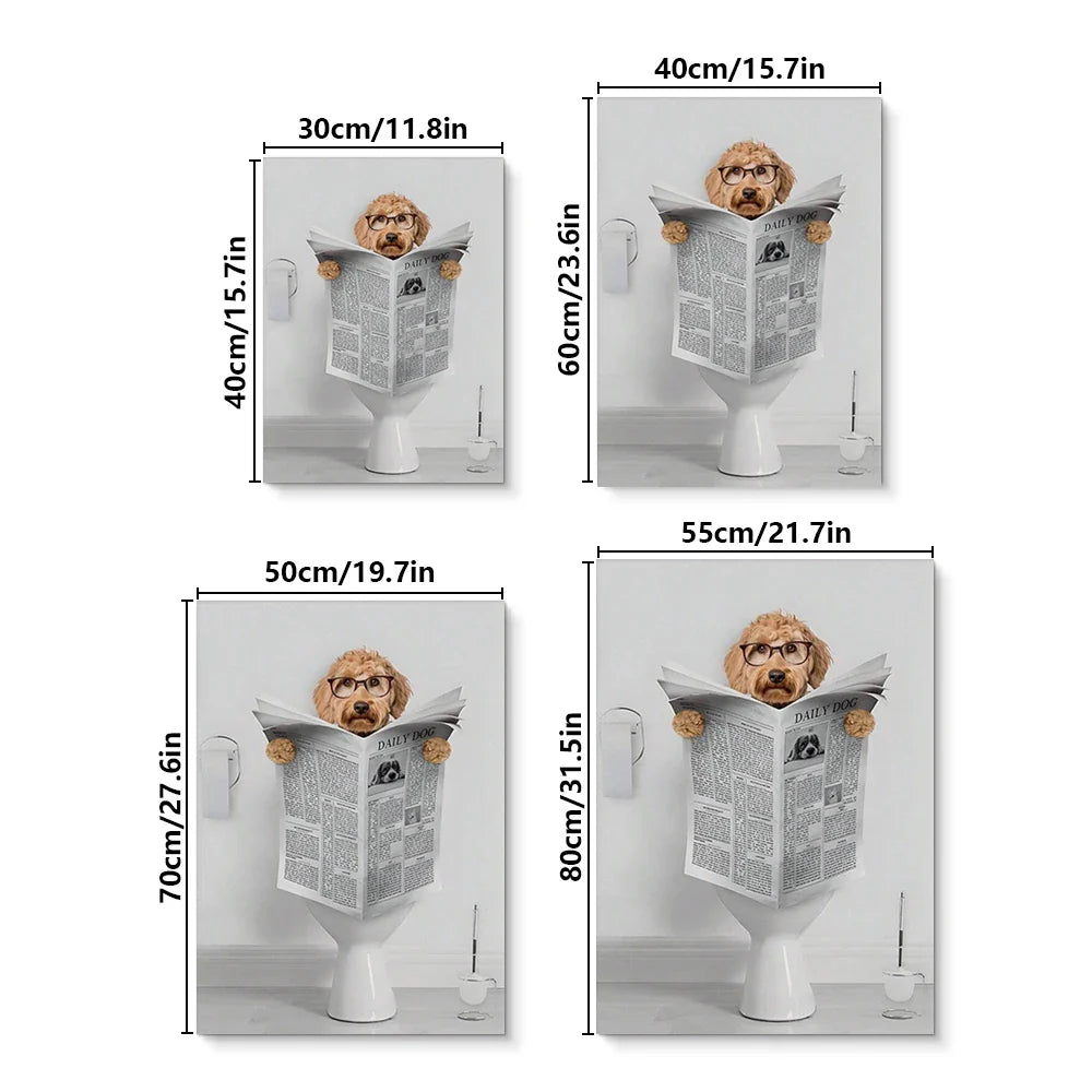 Modern Simple Animal Wall Art Dachshund Toilet Reading Newspaper Canvas Printed Poster Home Bathroom Bedroom Decoration
