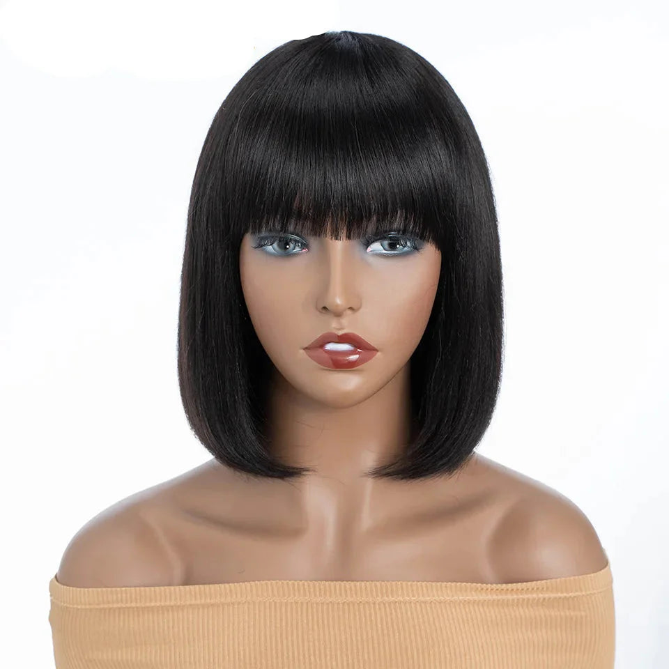 Rebecca Straight Bob Wig with Bangs | Remy Human Hair 10-14 Inches