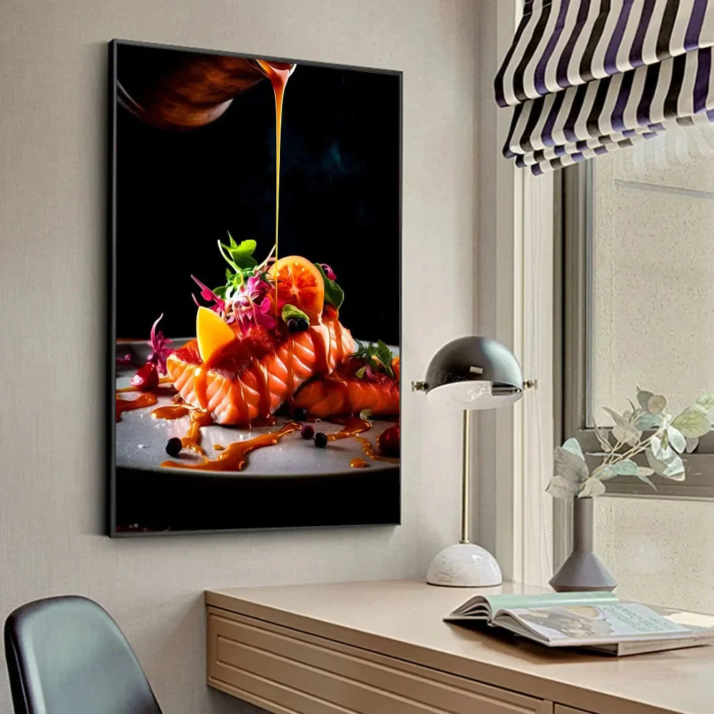 Chicken Food Burger French Fries Chicken Salmon Art Poster Canvas Painting Wall Print Living Room Home Restaurant Decor Poster
