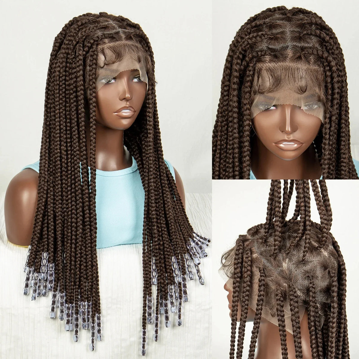Ginger Beaded Knotless Braids Wig | Full Lace Frontal | 350#