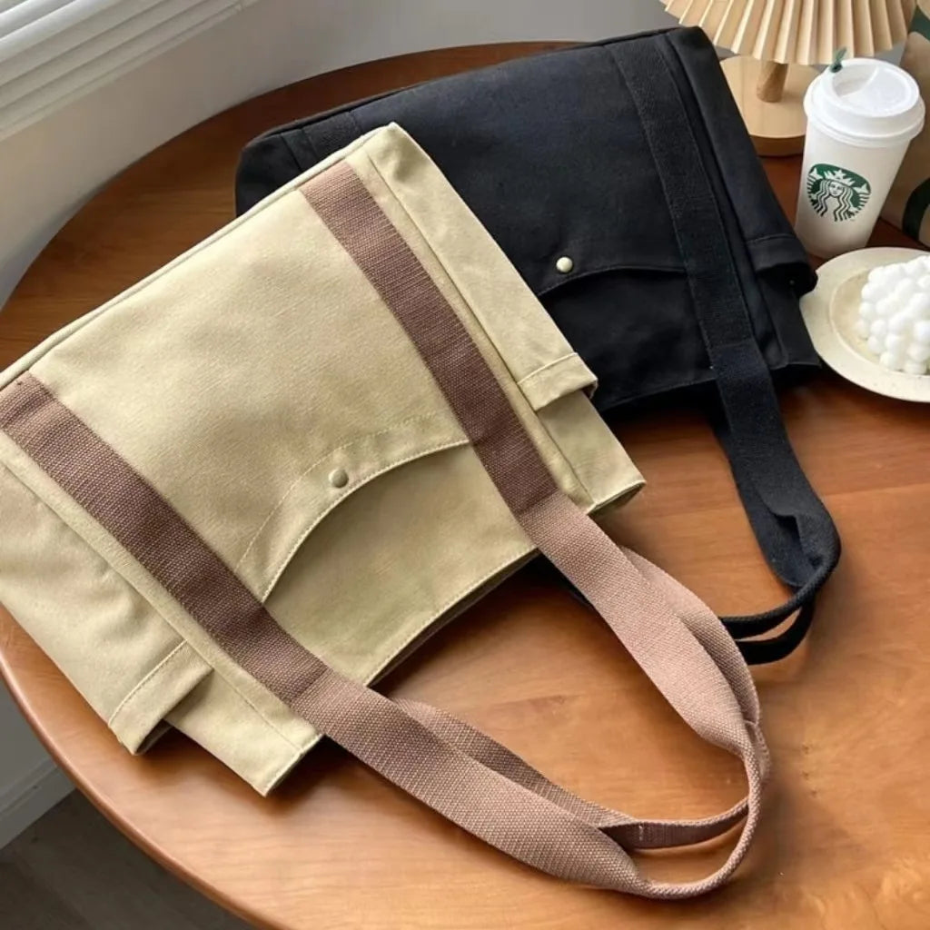 Canvas Bag Female Ins Forest Style | Versatile Shoulder Bag & Large Capacity Book Storage (Student Class Commuter Bag, Portable Cloth Tote)