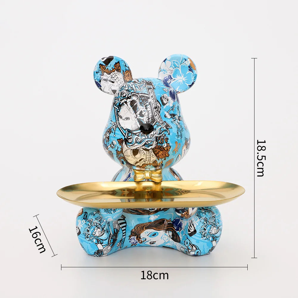 2025 New Graffiti Bear Figurine Home Decoration Animal Statue Keys Storage Shelf Modern Room Sculpture Table Decor Statues Gift