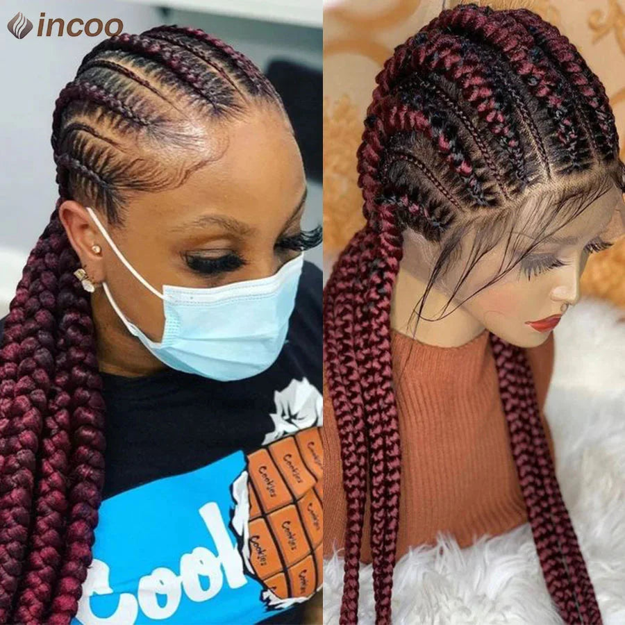 Synthetic Full Lace Cornrow Braided Wigs 36'' Lace Front Wig Jumbo Braids Wig For Black Afro Women Goddess Twists Box Braids Wig
