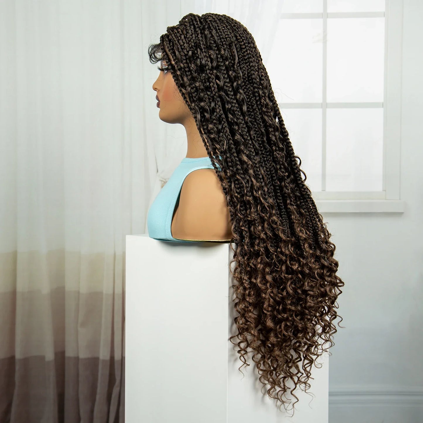Ombre Knotless Braids Wig | Curly Ends | Full Lace | Baby Hair | Handmade