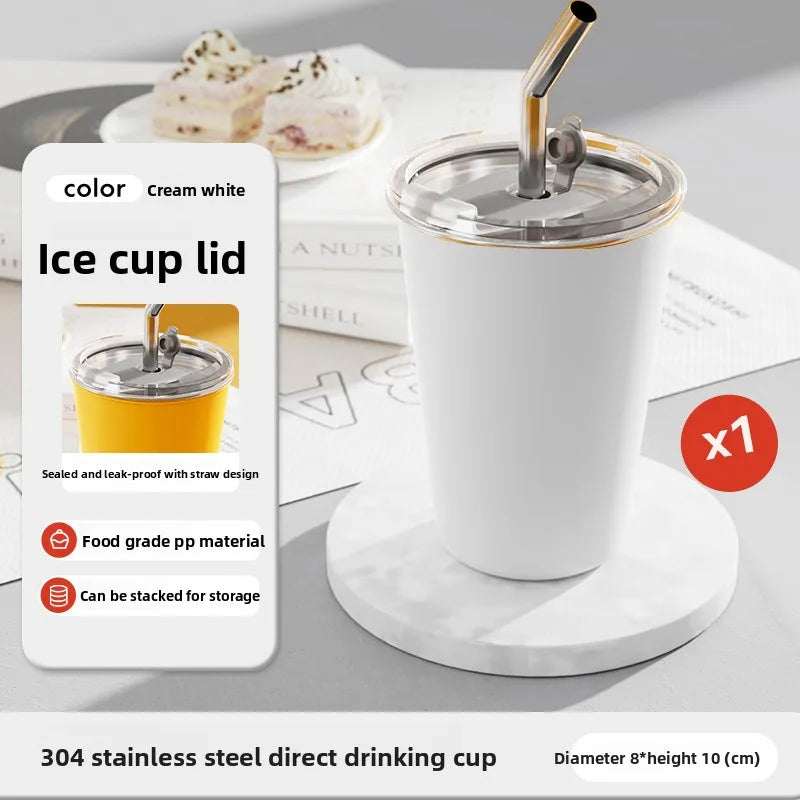 304 Stainless Steel lce cup 6 Color Options Coffee cup Leak - Proof Double use Direct Drink & Straw  Food Grade Stackable