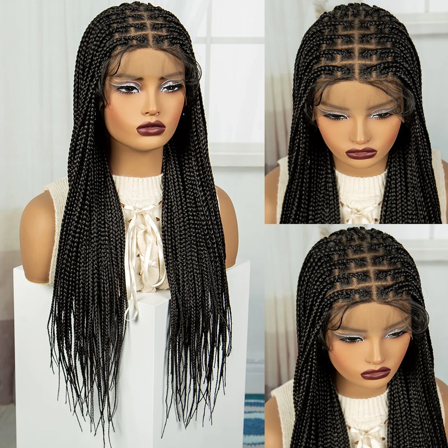 Long Straight Knotless Braids Wig | Full Lace Frontal | Baby Hair