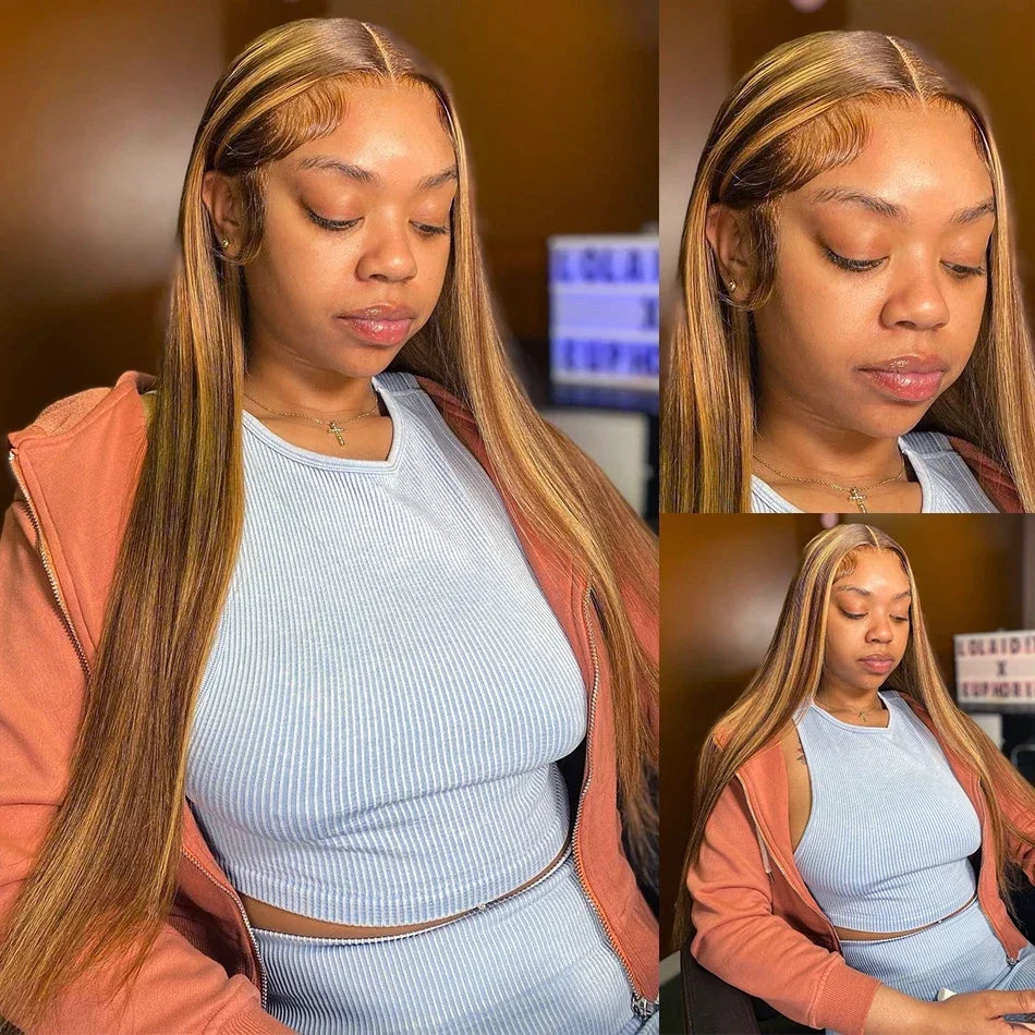 Highlight Glueless Human Hair Wig | Ready-to-Wear 200% Density Ombre Straight 13x6 HD Lace Frontal Wig (Pre-Plucked, Pre-Cut)