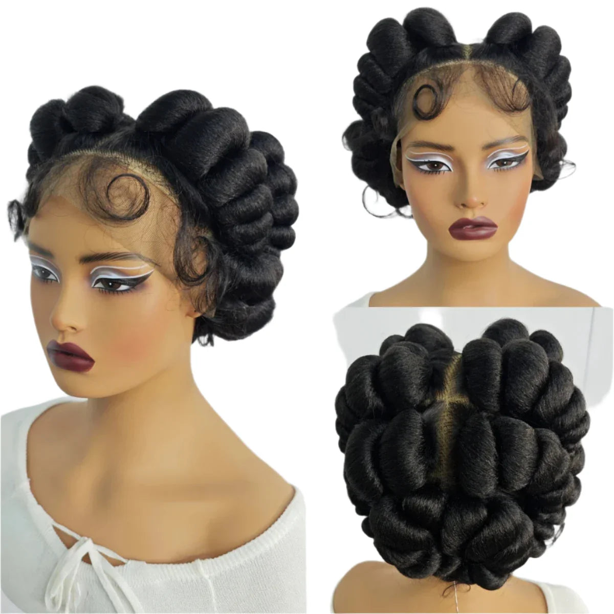 Short Cute Ginger Bantu Knotless Braids Wig | Full Lace Handmade